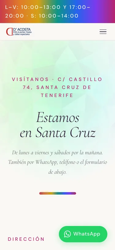 Página contacto del sitio de D'Acosta Moda, vista de móvil