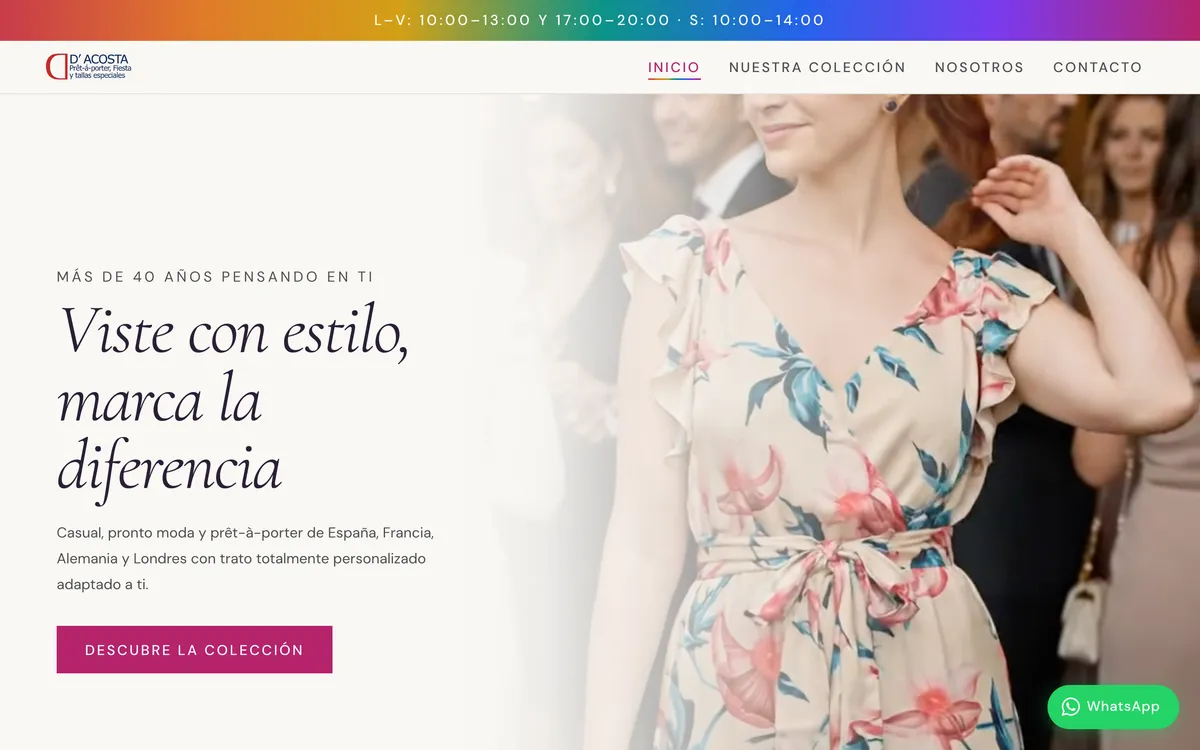 Página portada del sitio de D'Acosta Moda, vista de escritorio