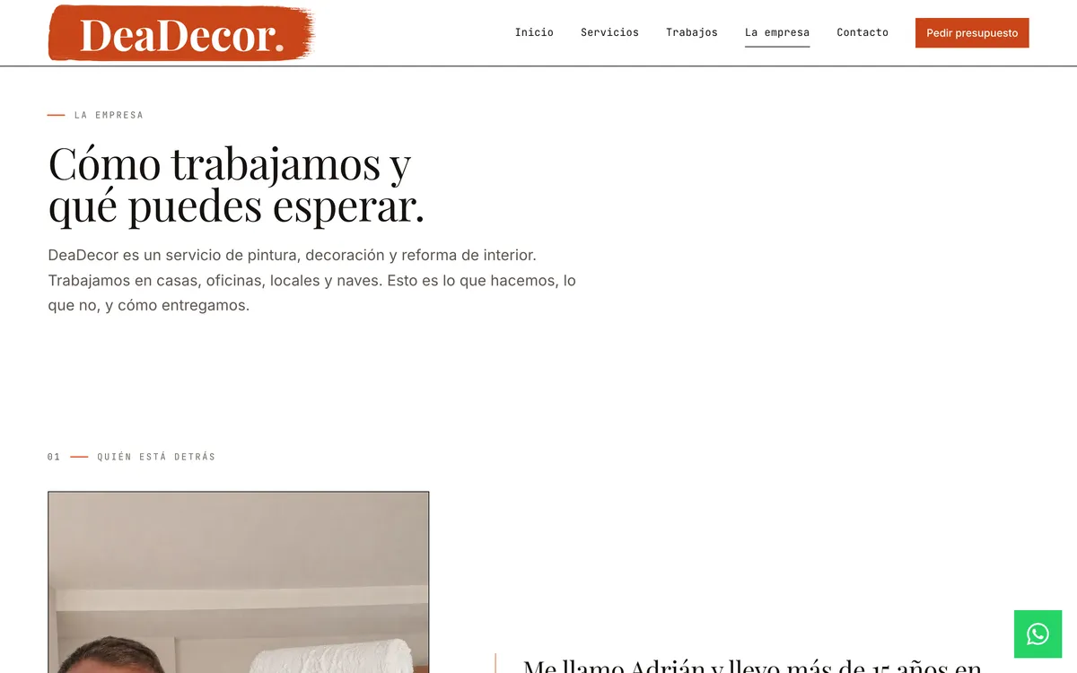 Página la empresa del sitio de DeaDecor, vista de escritorio