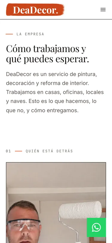 Página la empresa del sitio de DeaDecor, vista de móvil