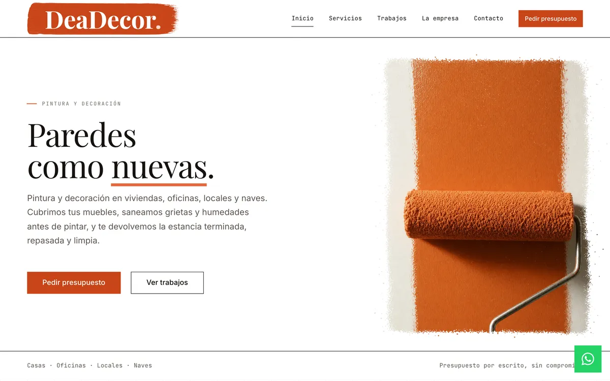 Página portada del sitio de DeaDecor, vista de escritorio