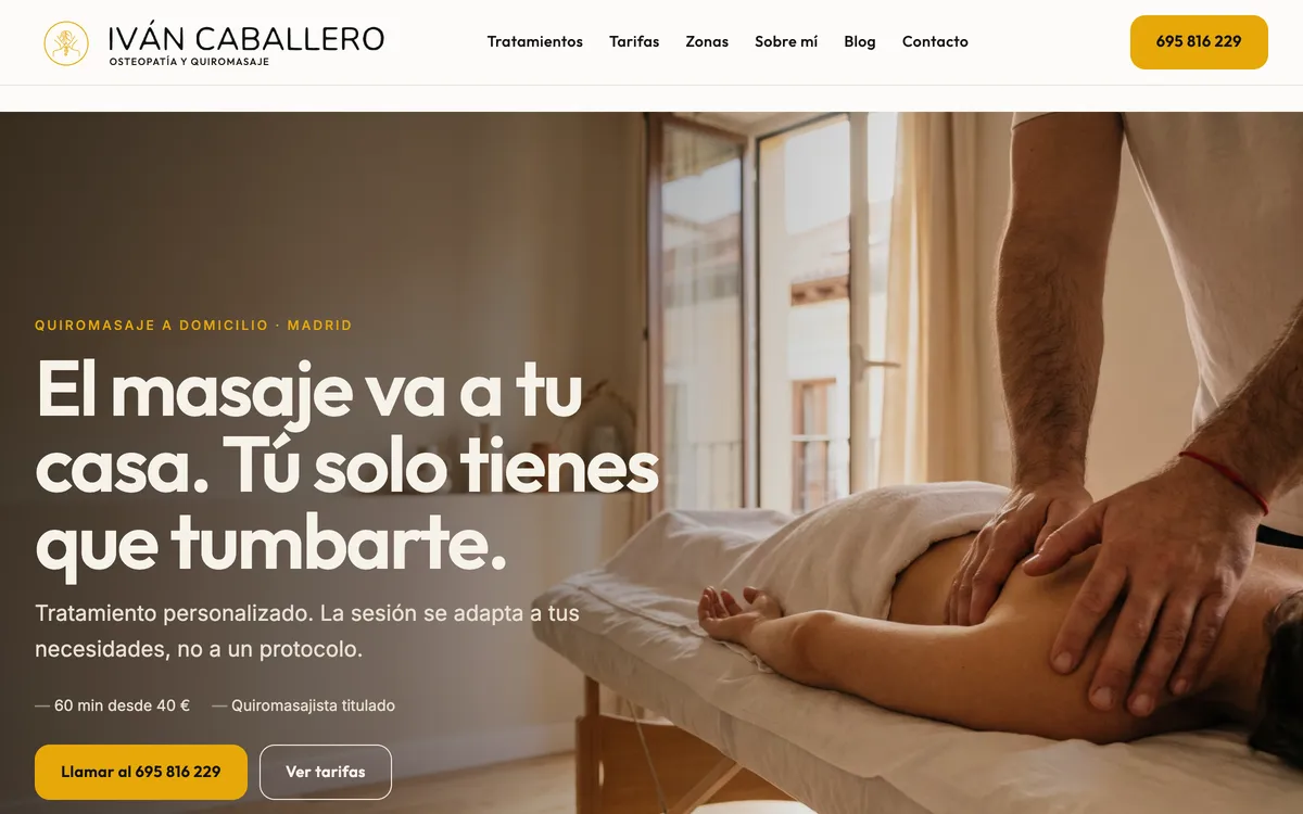 Página portada del sitio de Iván Caballero, vista de escritorio