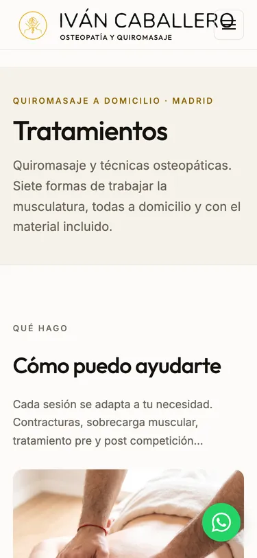 Página tratamientos del sitio de Iván Caballero, vista de móvil
