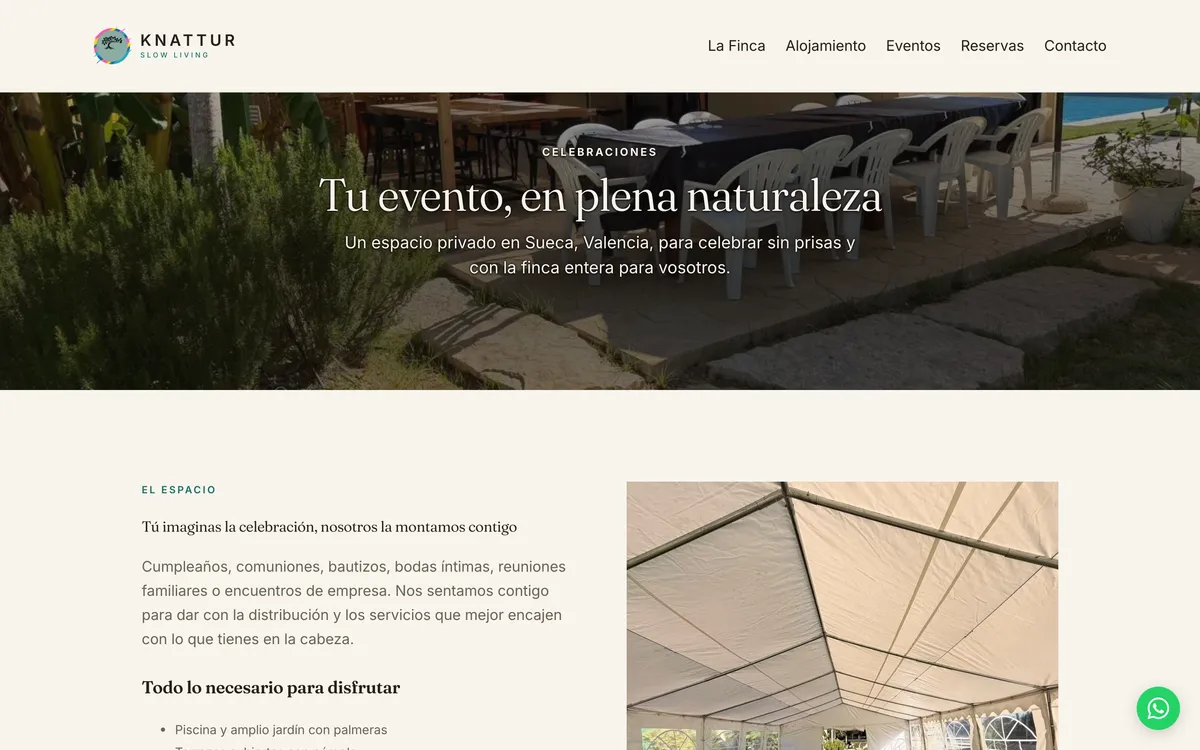Página eventos del sitio de Knattur, vista de escritorio