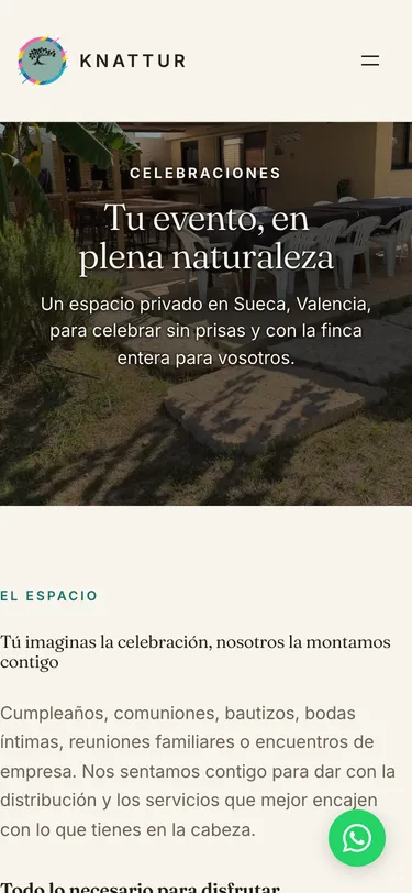 Página eventos del sitio de Knattur, vista de móvil