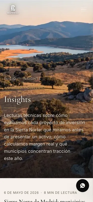 Página insights del sitio de Matresu Real Estate, vista de móvil